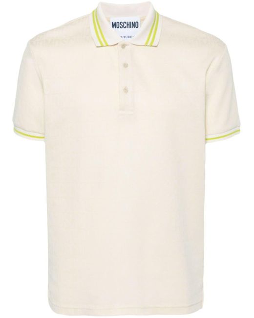 Moschino Poloshirt mit durchgehendem Logo-Jacquard in Natural für Herren