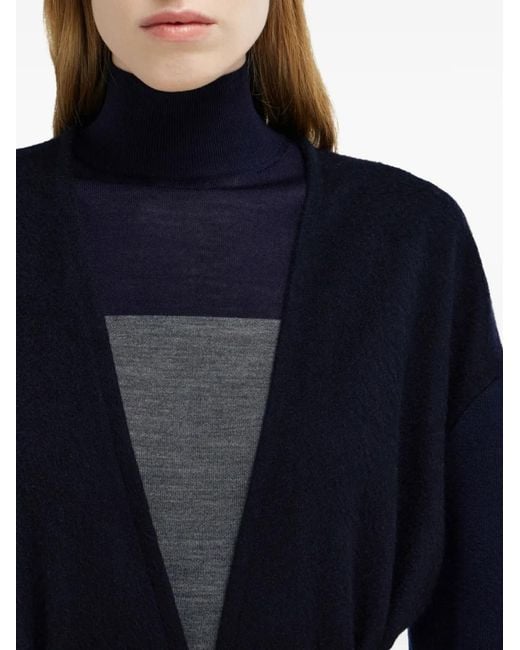 Ferragamo Blue Fringed Belted Cardigan