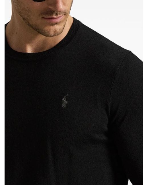 Polo Ralph Lauren Black Embroidered Pony Wool Sweater for men