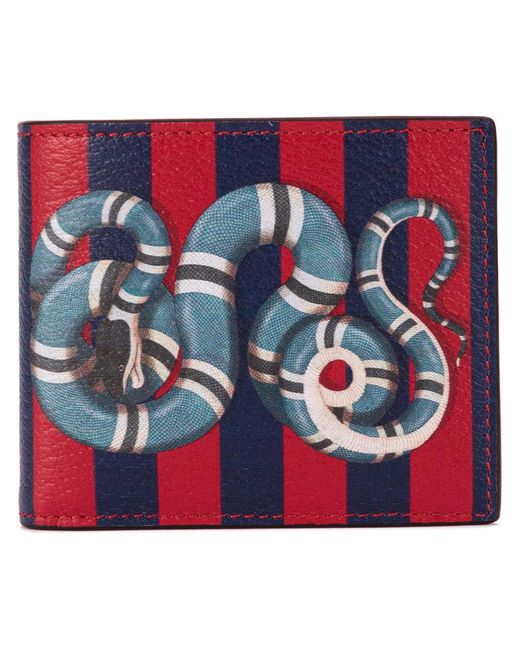 Gucci Blue Kingsnake Print Striped Wallet for men