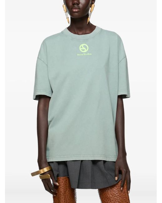 Acne Green Logo-Print Organic-Cotton T-Shirt