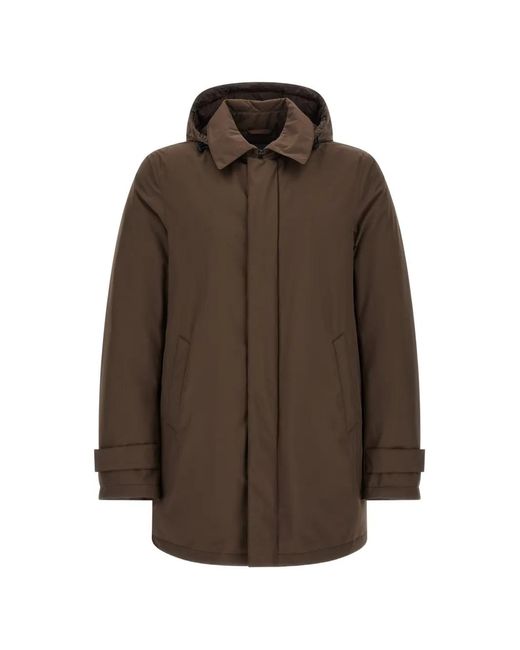 Herno Brown Detachable-Hood Matte-Finish Parka for men