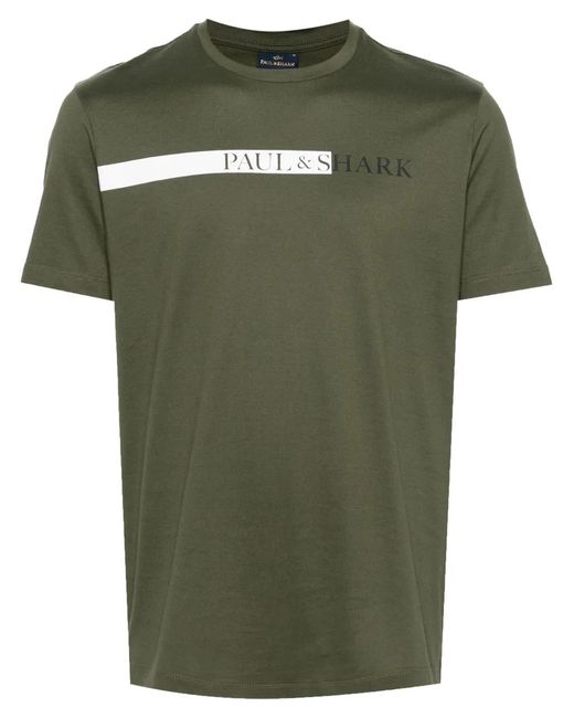 Paul & Shark Green Logo-Print Cotton T-Shirt for men