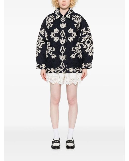 Sea Black Liliana Floral-Embroidered Quilted Jacket