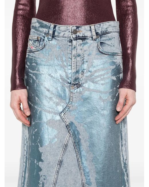 DIESEL Blue `De-Pago-Mid-S` Midi Denim Skirt