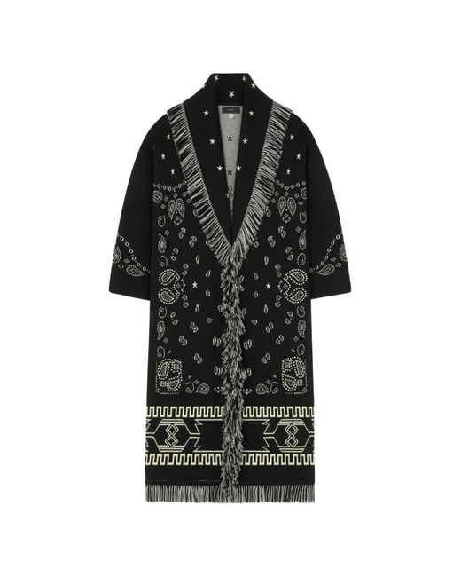 Alanui Black Bandana Jacquard Fringed Coat