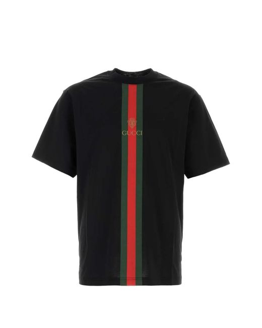 Gucci Black Web-Stripe Logo-Print T-Shirt for men