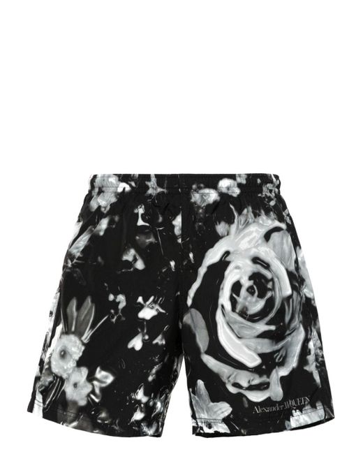 Alexander McQueen Wax Flower Badeshorts in Black für Herren