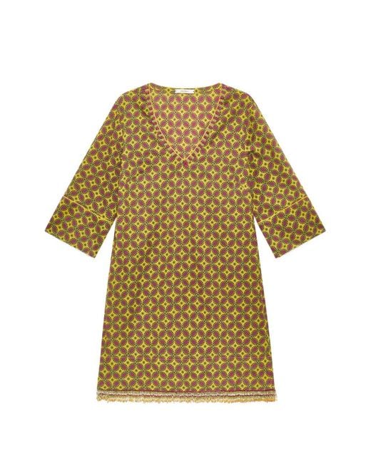 Maliparmi Yellow Robe Courte À Imprimé Géométrique Ornée De Perles