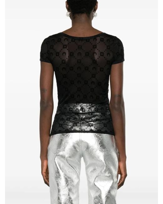 MARINE SERRE Black Crescent Moon-Motif Mesh Top