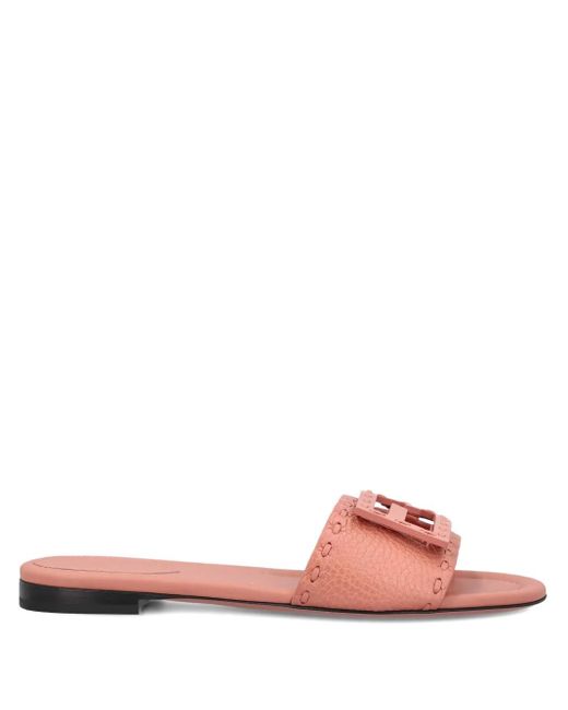 Fendi Pink Ff-Buckle Leather Sandals