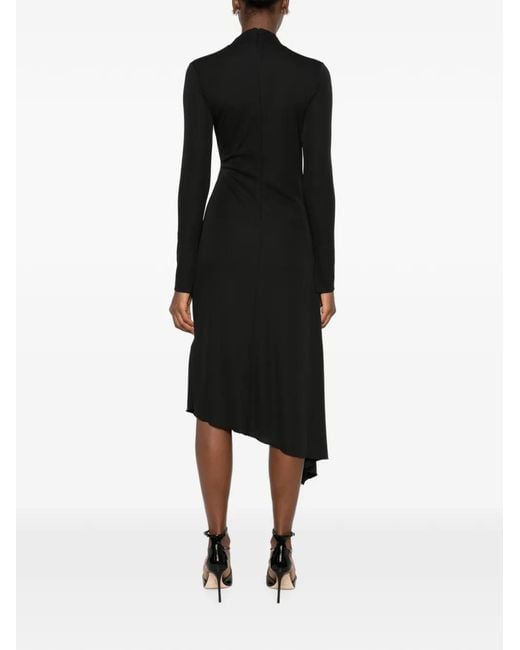 ERMANNO FIRENZE Black Draped Asymmetric Midi Dress