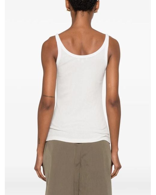Sandro White Ribbed Vest Top With Lace