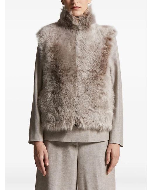 Peserico Brown Ribbed-Knit Shearling Jacket