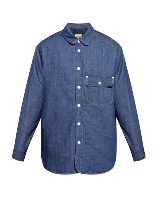 KENZO Blue Buttoned Flap-Pocket Shirt for men
