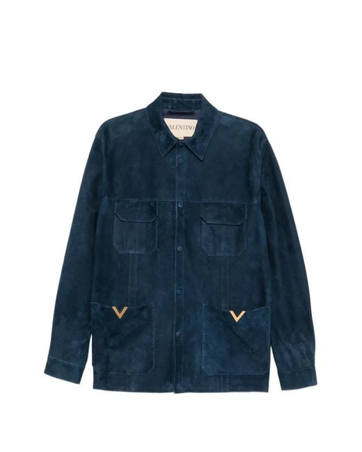 Valentino Garavani Blue Vlogo Suede Jacket for men