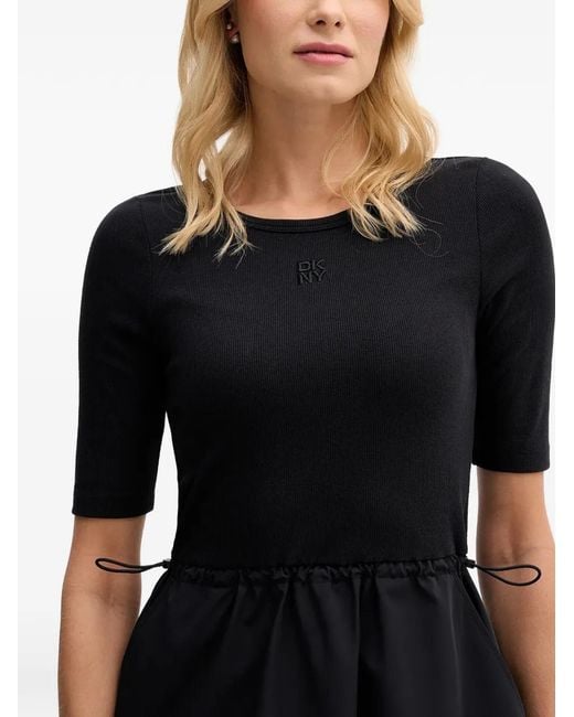 DKNY Black Drawstring Panelled Midi Dress