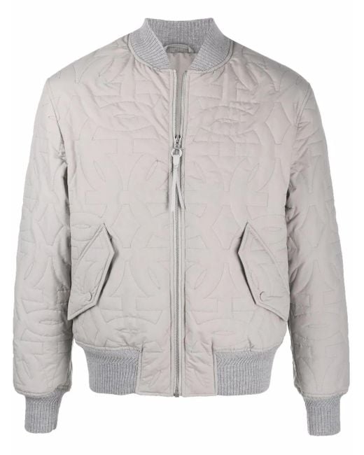 Ferragamo Gray Gancini-Logo Bomber Jacket for men