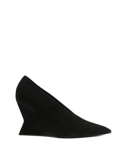 Balmain Black Suede Wedge-Heel Pumps