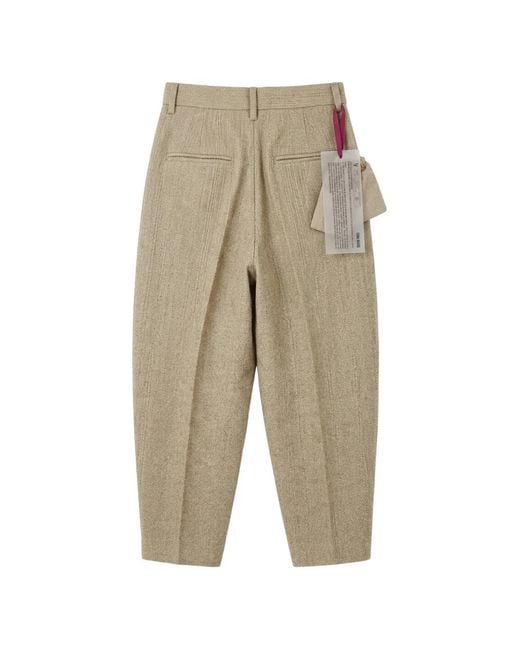 Uma Wang Natural Herringbone-Pattern Pleated Trousers