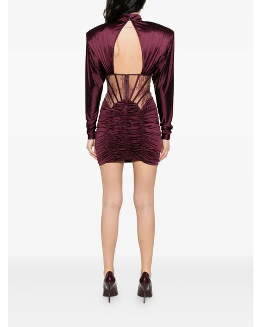 Nissa Purple Lace Insert Satin Mini Dress