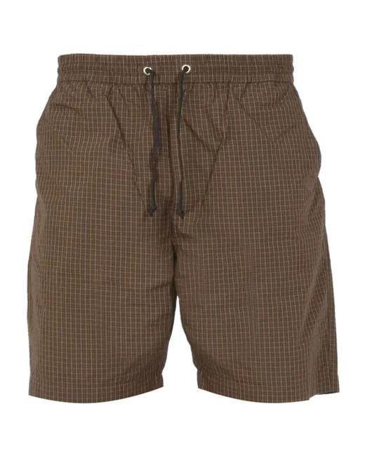 Universal Works Gray Drawstring Checked Shorts for men