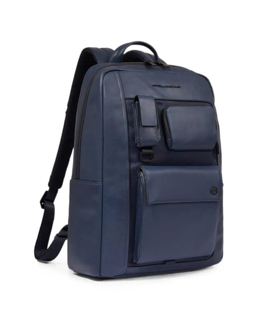 Piquadro Blue Multi-Pocket Backpack for men