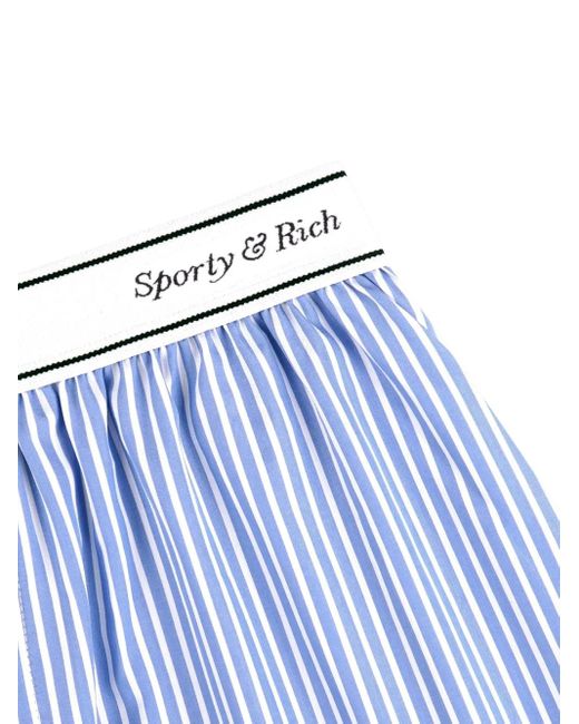 Sporty & Rich Blue Italic-Logo Striped-Pattern Boxer Shorts