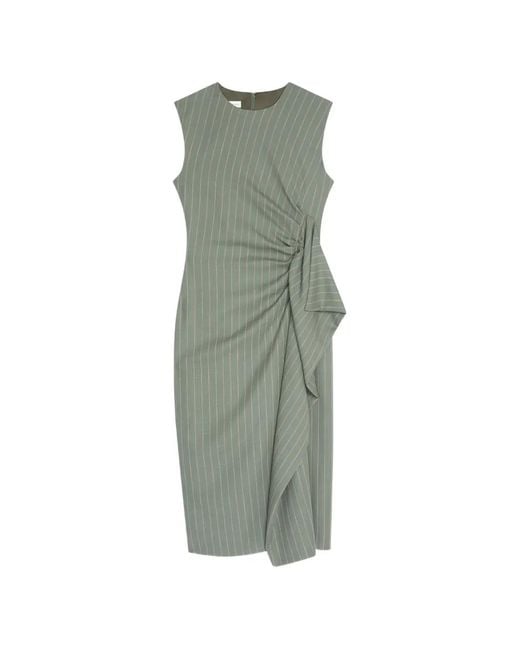 Dries Van Noten Green Pinstripe Ruffle Midi Dress