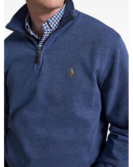 Polo Ralph Lauren Blue Estate-Rib Quarter-Zip Sweater for men