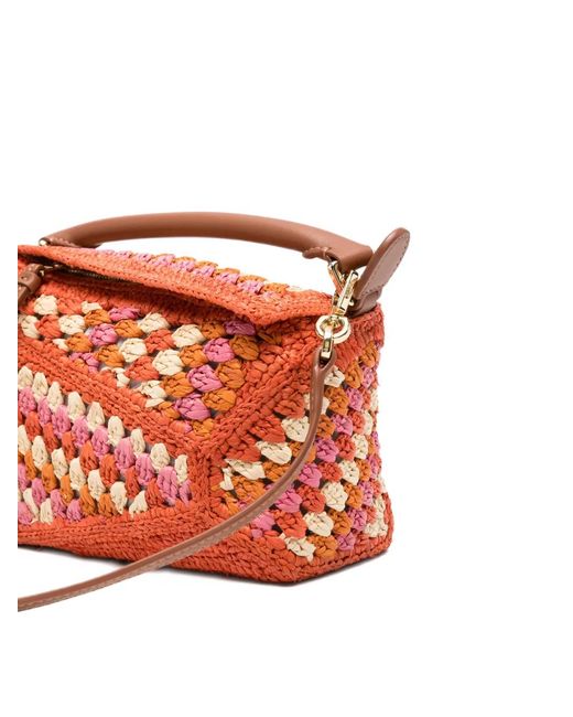 Loewe Red X Paula's Ibiza Puzzle Woven Clutch Bag