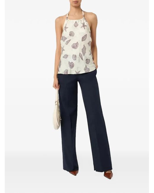Marella White Shell-Print Halterneck Top