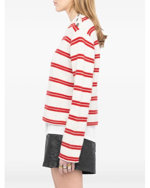 Zadig & Voltaire Red Spikyz Striped Buttoned-Detail Wool Sweater