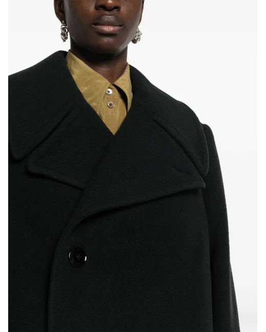 Lemaire Black Double-Breasted Wool Coat