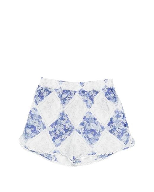 Twinset Blue Ramie Shorts With Floral Print