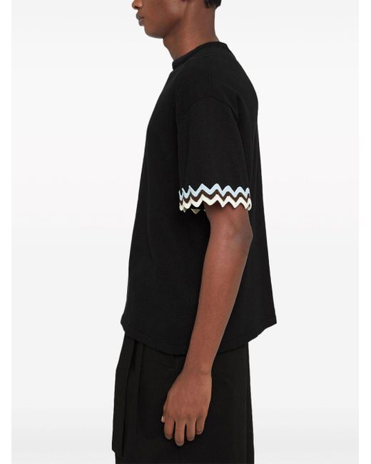 Jil Sander Black Crochet-cuff Cotton T-shirt for men