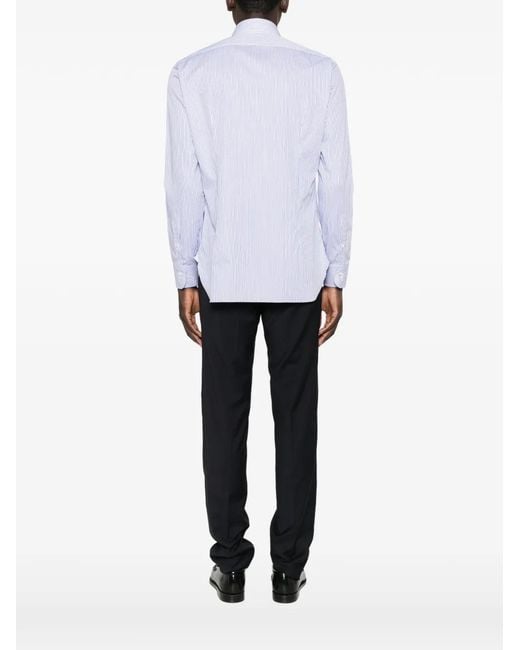 Barba Napoli White Vertical-Stripe Spread-Collar Shirt for men