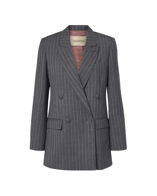 Valentino Garavani Gray Pinstriped Double-Breasted Jacket