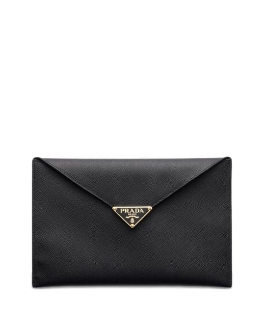 Prada Black Triangle-Logo Envelope Clutch
