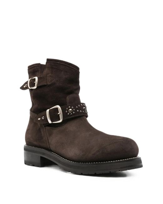 Second/Layer Black Buckled Studded Boots for men
