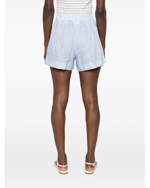 Mc2 Saint Barth Blue Meave Striped Elasticated-Waist Shorts