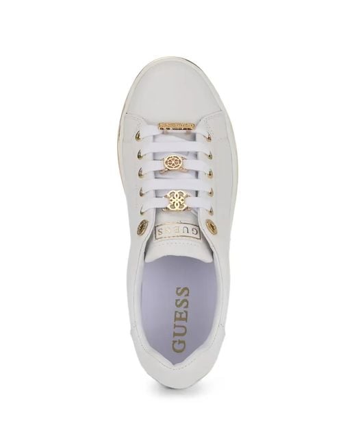 Guess White Stasey Logo-Embossed Lace-Up Sneakers