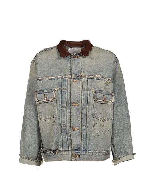 PALY Gray Buffalo 66 Distressed-Effect Contrast-Collar Denim Jacket