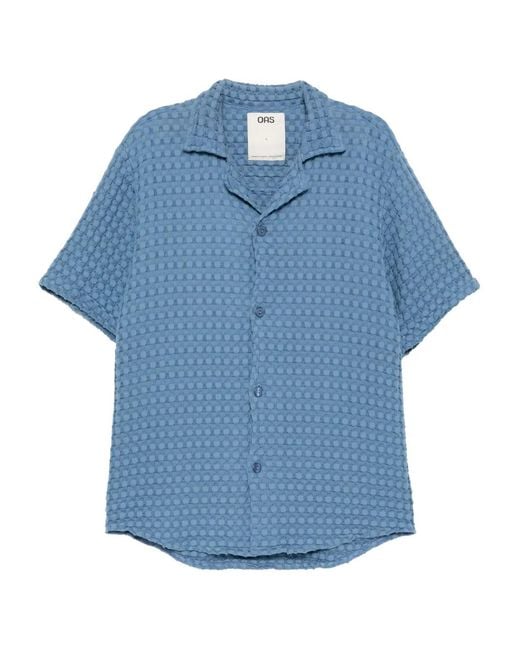 Oas Blue Coront Cuba Waffle Shirt for men