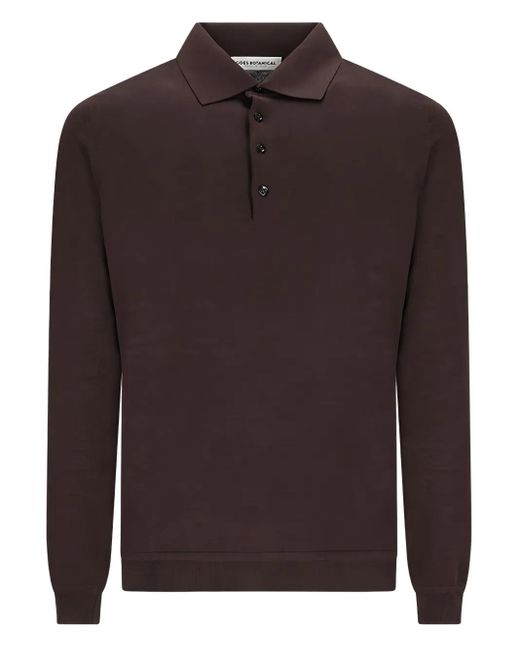 GOES BOTANICAL Brown Buttoned Long-Sleeve Polo Shirt for men