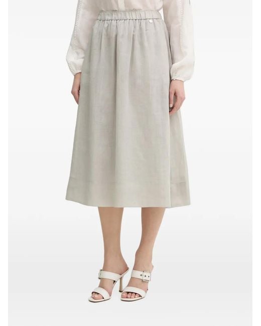 Silvian Heach Gray Shipo Elasticated-Waist Logo-Plaque Midi Skirt