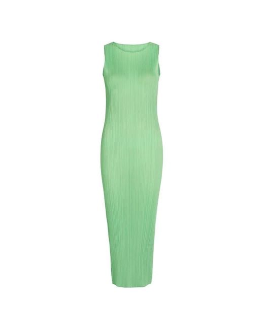 Issey Miyake Green Pleated Woven Midi Dress