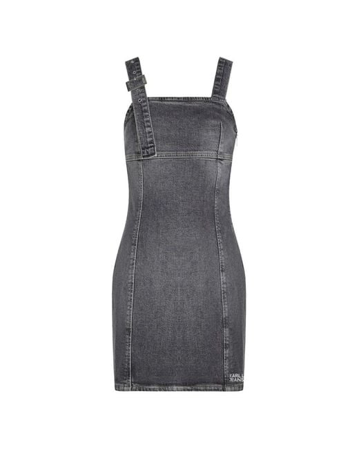 Karl Lagerfeld Gray Buckle-Strap Denim Mini Dress
