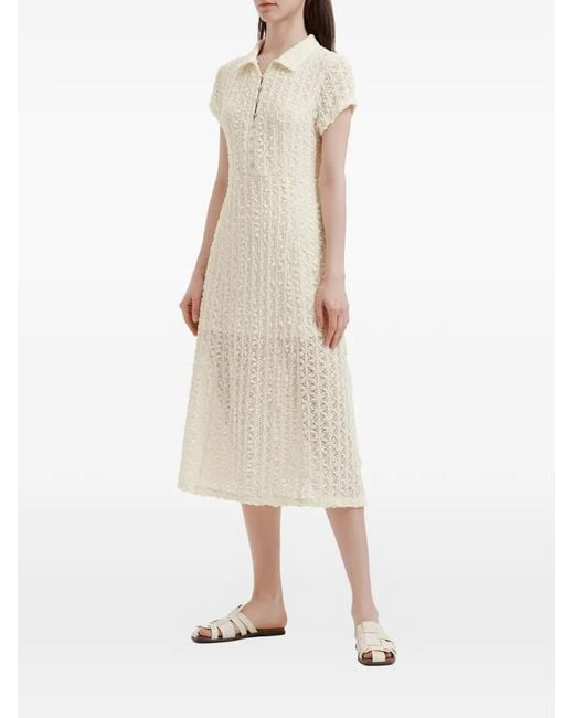 B+ AB White Textured Button-Front Midi Dress