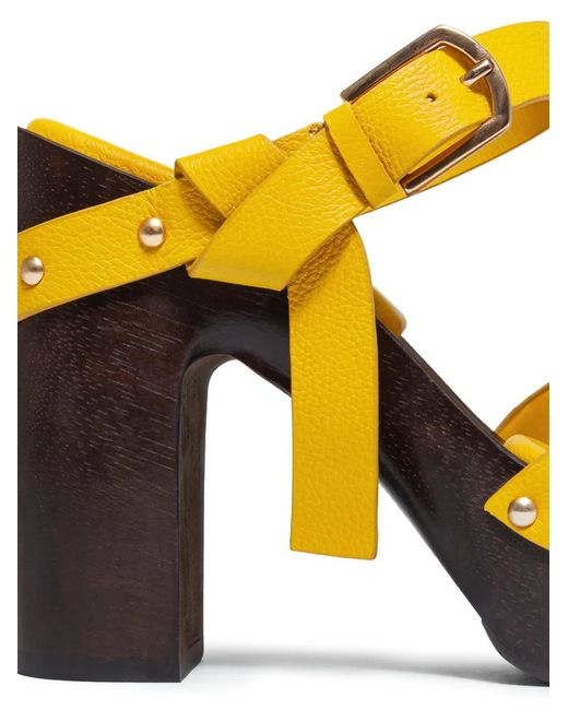 Bernardo Yellow Luxor Studded Platform Heeled Sandals